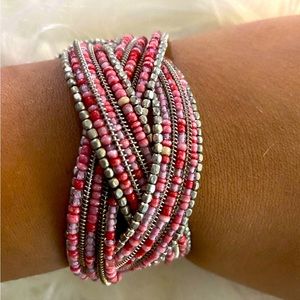 NEW| TCB| BOHEMIAN PINK BEADED TWIST CUFF BRACELET|